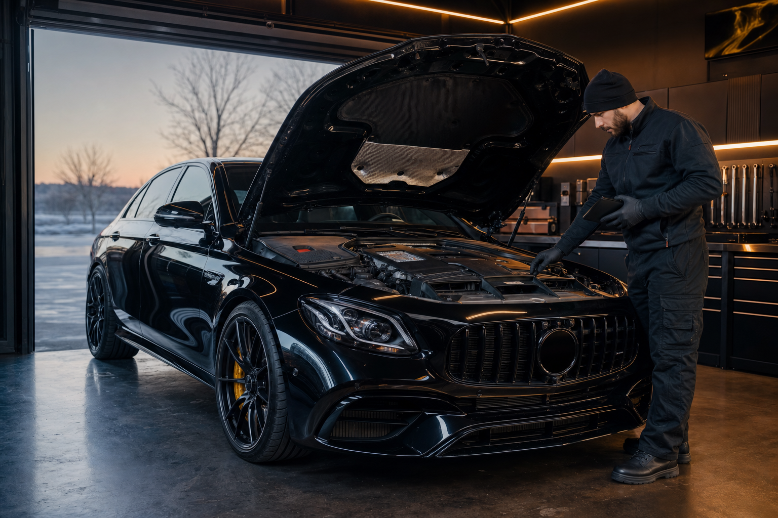 黑金色調 Premium Garage 豪華車冷車啟動保養情境